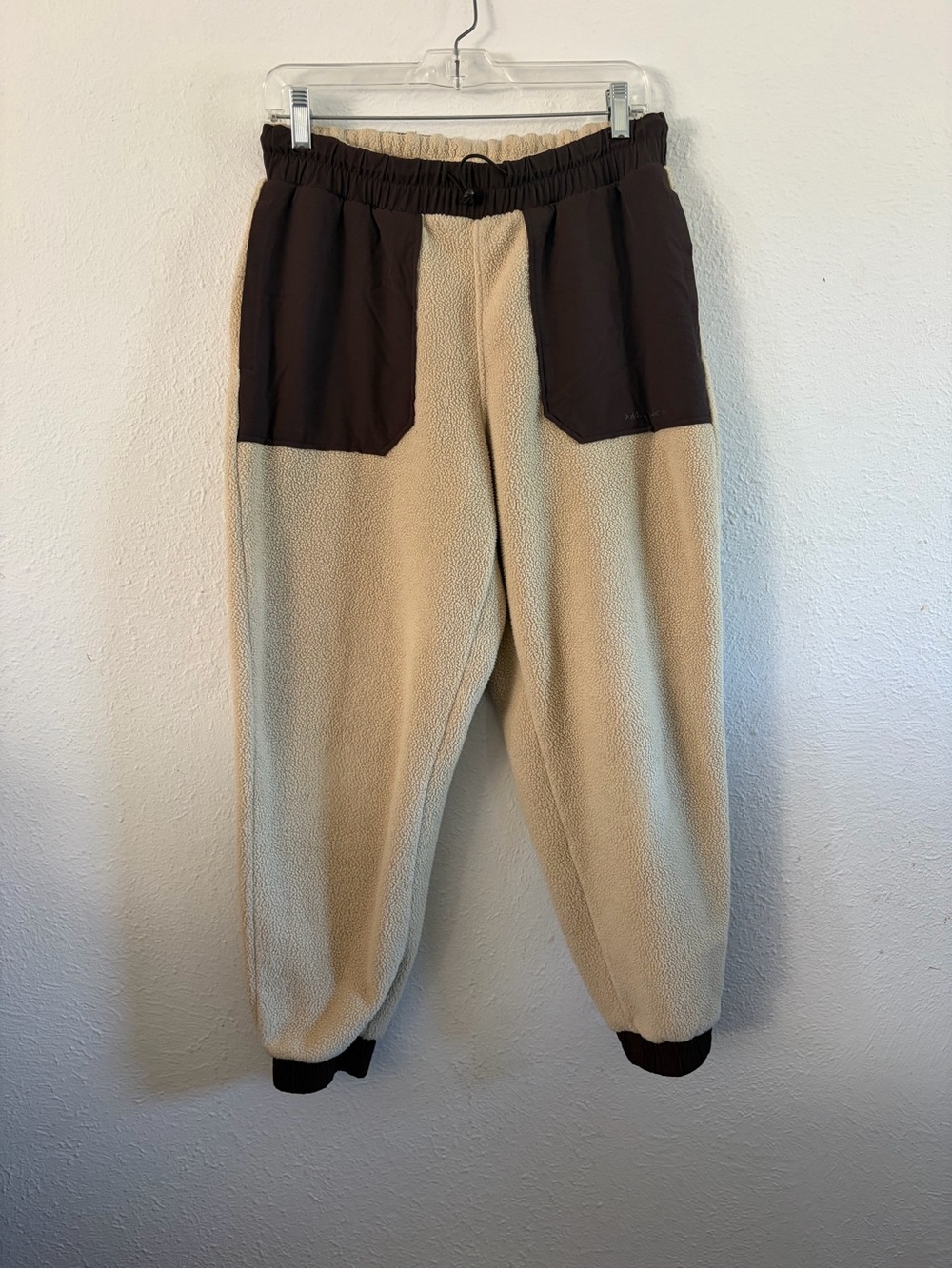 Outdoor Voices Beige Fleece Joggers with Dark Brown Accents